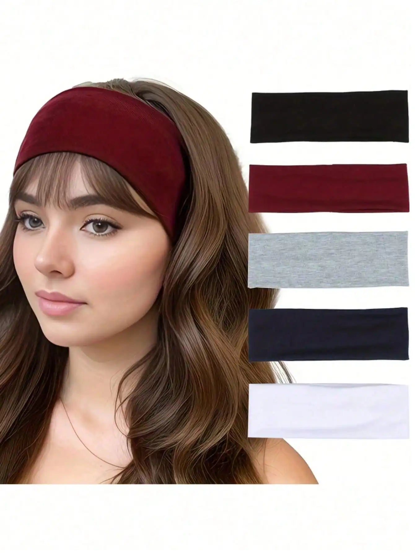 5 Pieces of Women's Headbands, Made of Elastic, Non-Slip Soft Cotton Fabric, Suitable for Sports Activities