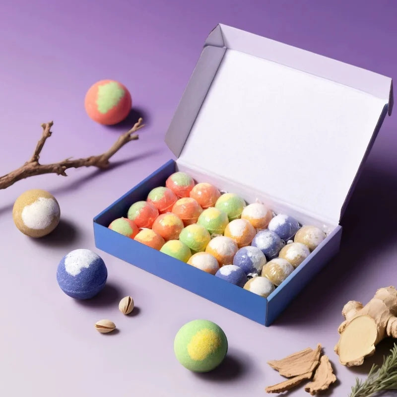 Organic Bath Bombs Gift Set – 24 Mini Handmade Bombs