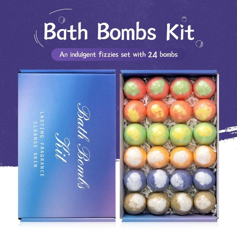 Organic Bath Bombs Gift Set – 24 Mini Handmade Bombs