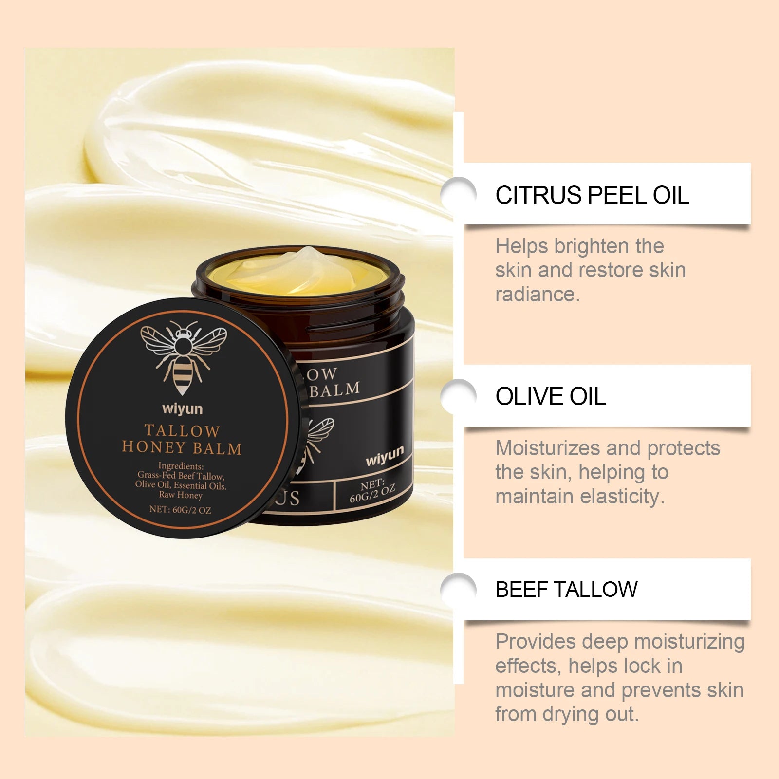 Beef Tallow Honey Moisturizing Cream