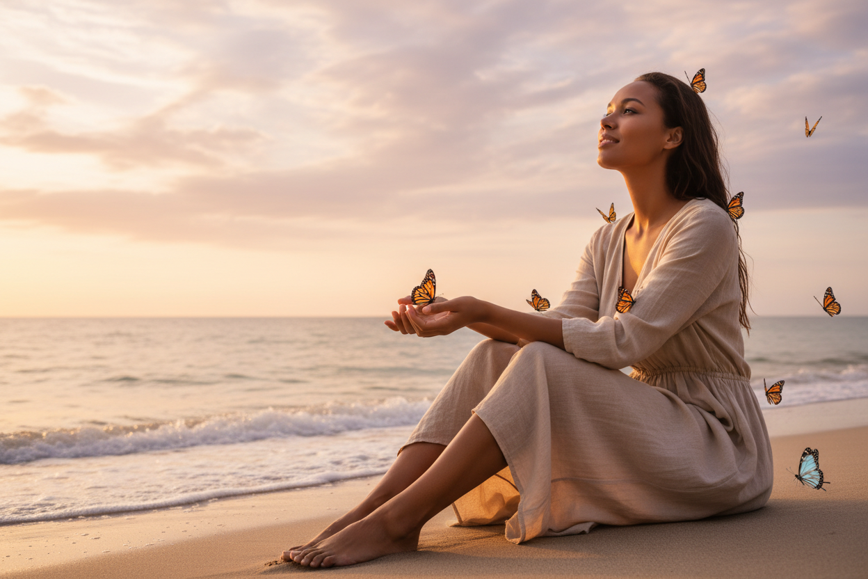 Brown-Skinned Woman on Calm Beach